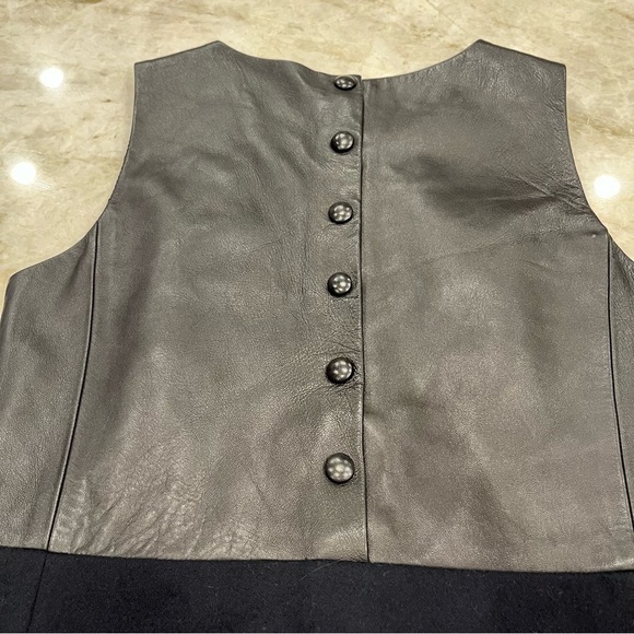 SANDRO | Sleeveless Leather Sheath Midi Dress |β Two Tone Black/Navy | Small - Picture 9 of 16